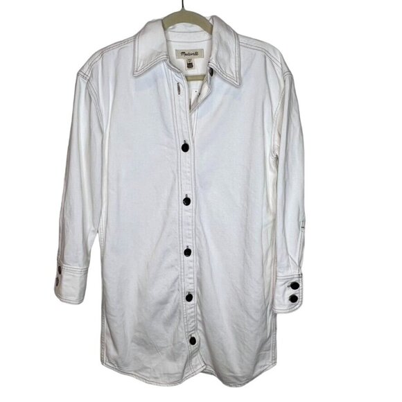 Madewell Womens Dress Size XXS Mini Shirtdress Oversized White Denim 100% Cotton - Picture 1 of 7